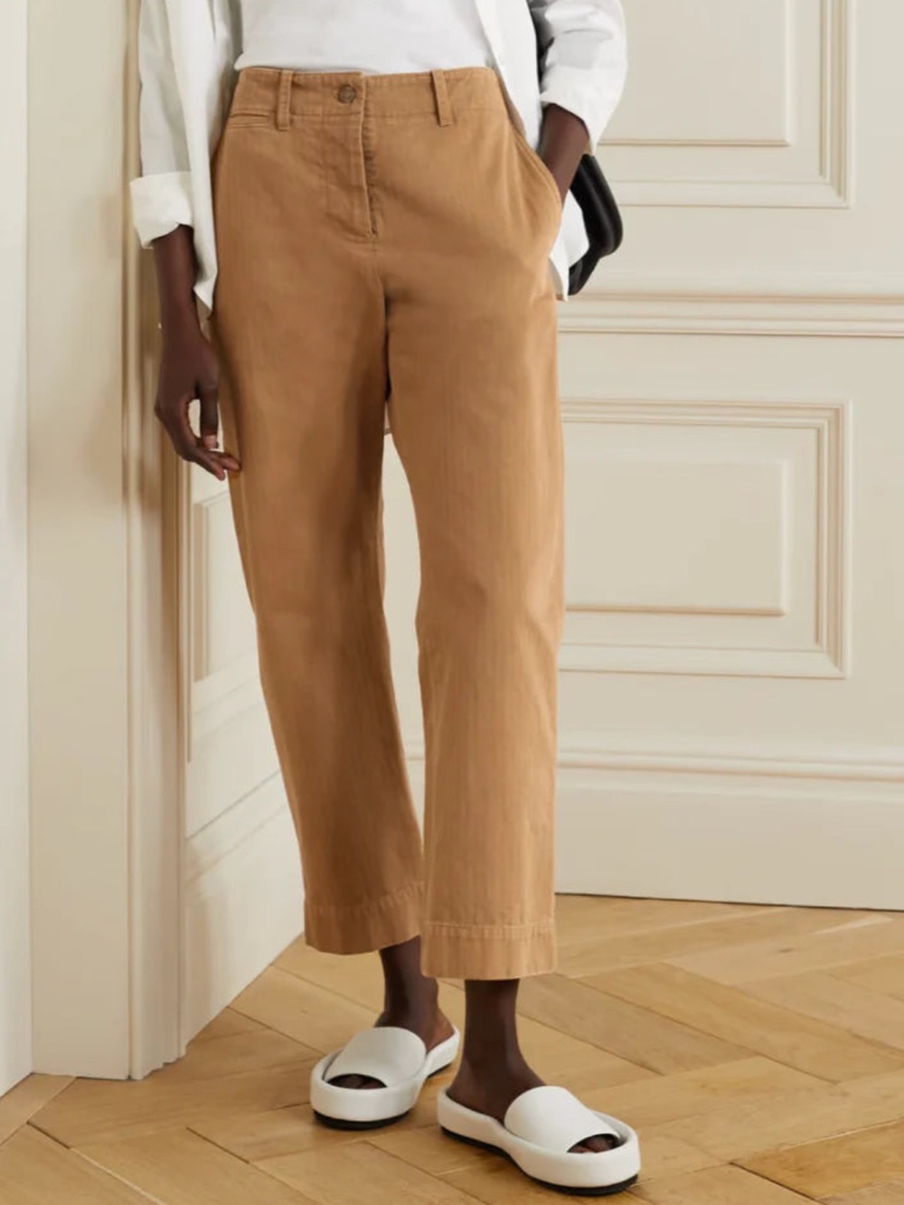 Nili Lotan Tomboy Pants Size 4 Caramel Brown Cotton Twill Button Fly Cropped